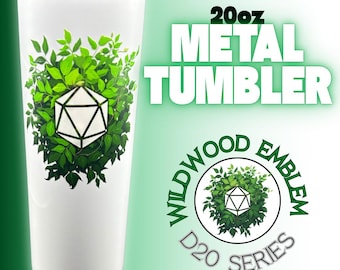 DnD Tumbler - D20 Green Wildwood Emblem | 20oz Stainless Steel, Travel Cup, Table Top Games Accessories and Gifts