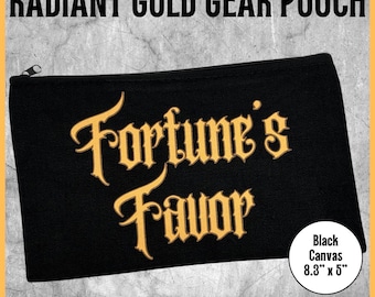 Gear Bag, Fortune's Favor – Radiant Gold | Dice Bag, Table Top Games Accessory, Travel Pouch, Gamer Gift, Black Canvas (8.3x5in)