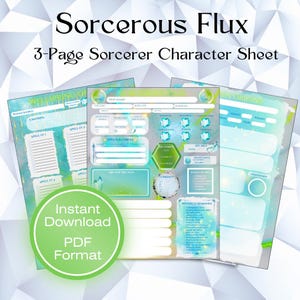 Sorcerer 5e Character Sheet: Sorcerous Flux (Printable & Fillable) DnD, TTRPG, (3 page PDF)