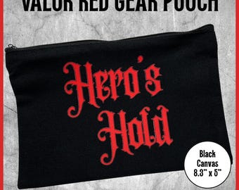 Gear Bag, Hero's Hold – Valor Red | Dice Bag, Table Top Games Accessory, Travel Pouch, Gamer Gift, Black Canvas (8.3x5in)