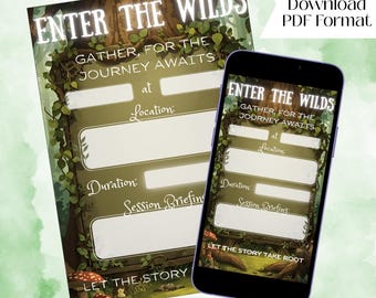 DnD Session Invite - Forest | Printable & Fillable PDF, Campaign Invite, 3 File Sizes (5x7in, 8.5x11in, 1080x1920px Mobile)