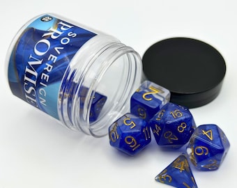 DnD Dice Set - Sovereign Promise | 7pc Blue, Clear Swirl Resin Polyhedral Dice, DND Accessories, Tabletop Gift
