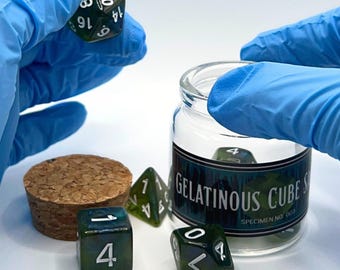 DnD Dice Set - Gelatinous Cube Sample | 7pc Green and Blue Acrylic Polyhedral Dice, DND Accessories, Tabletop Gift