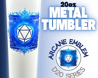 DnD Tumbler - D20 Blue Arcane Emblem | 20oz Stainless Steel, Travel Cup, Table Top Games Accessories and Gifts