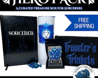 Sorcerer Hero Pack Gift Set | DnD Sorcerer Accessories Bundle | Dice, Notebook, Tumbler, Dragon Table Critter | Tabletop RPG Gift
