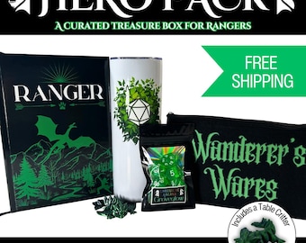 Ranger Hero Pack Gift Set | DnD Ranger Accessories Bundle | Dice, Notebook, Tumbler, Dragon Table Critter | Tabletop RPG Gift