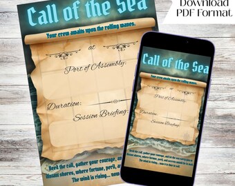 DnD Session Invite - Sea | Printable & Fillable PDF, Campaign Invite, 3 File Sizes (5x7in, 8.5x11in, 1080x1920px Mobile)