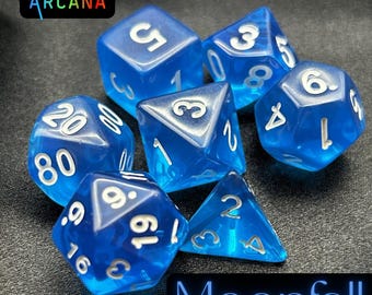 DnD Dice Set - Blue | 7-pc Translucent Polyhedral Dice Set, DND Accessories, Tabletop Gift