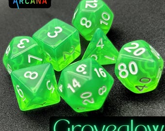 DnD Dice Set - Green | 7-pc Translucent Polyhedral Dice Set, DND Accessories, Tabletop Gift