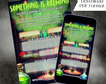 DnD Session Invite - Potions | Printable & Fillable PDF, Campaign Invite, 3 File Sizes (5x7in, 8.5x11in, 1080x1920px Mobile)