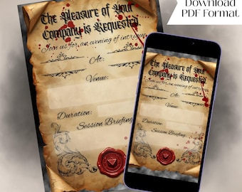 DnD Session Invite - Vampire | Printable & Fillable PDF, Campaign Invite, 3 File Sizes (5x7in, 8.5x11in, 1080x1920px Mobile)