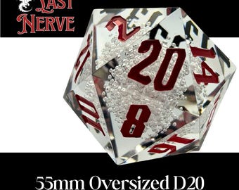 Giant 55mm D20 Chonk “The DM's Last Nerve” – Translucent Sharp-Edge Dice | Dungeon Master Gift, Epic Campaign Rolls, Collectible