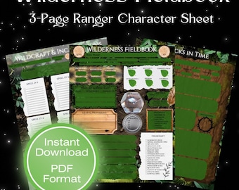 Ranger 5e Character Sheet: Wilderness Fieldbook (Printable & Fillable) DnD, TTRPG, (3 page PDF)