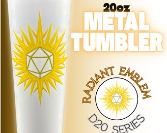 DnD Tumbler - D20 Yellow Radiant Emblem | 20oz Stainless Steel, Travel Cup, Table Top Games Accessories and Gifts