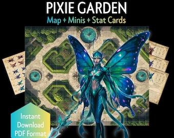 Printable DnD Pixie Encounter Kit – Pixie Garden, Battle Map, Minis, Stat Cards, TTRPG, DM Tool, Homebrew (PDF Download)