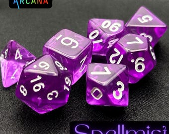 DnD Dice Set - Purple | 7-pc Translucent Polyhedral Dice Set, DND Accessories, Tabletop Gift