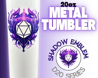 DnD Tumbler - D20 Purple Shadow Emblem | 20oz Stainless Steel, Travel Cup, Table Top Games Accessories and Gifts