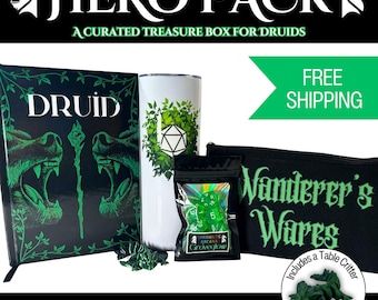 Druid Hero Pack Gift Set | DnD Druid Accessories Bundle | Dice, Notebook, Tumbler, Dragon Table Critter | Tabletop RPG Gift