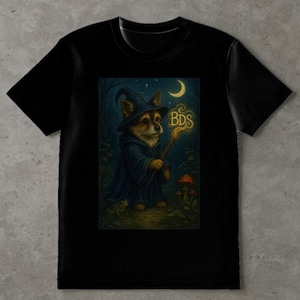 Black Wizard Dog T-Shirt: Gothic Fantasy Art, Occult Streetwear