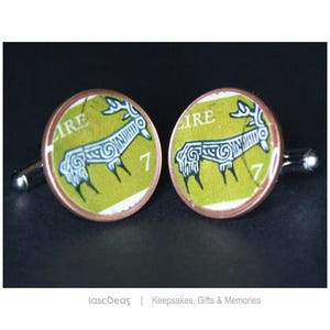 Enamelled Stamp Cufflinks - Ireland, Eire, Irish - Irish Elk, Deer Celtic - Gerl - Green