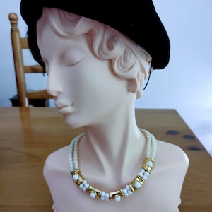 1980s Monet Double String Acrylic Beads with Gold toned Spacers Necklace