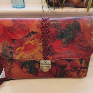 Patricia Nash Floral Leather Crossbody Wallet Purse-Vintage Style Organizer-Handbag-Boho Italian Leather Bag
