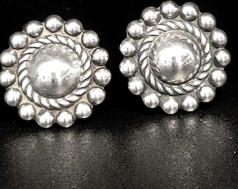 1950s Navajo Sterling Silver Dome and Beaded Silver Screw Back Earrings