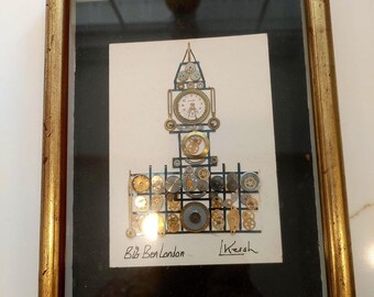 Vintage Horological Collage Art: Big Ben & Brighton Belle, L Kersh