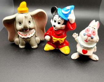 3 Timeless Disney Classics-- Dumbo, Mickey's The Sorcerer's Apprentice and The White Rabbit Ceramic Figurines