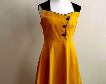 Vintage Style Gold with Black Trim Dress Size S