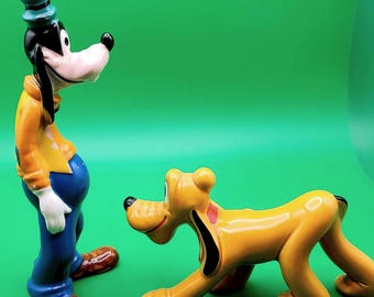 1980s Disney Goofy and Pluto Ceramic Figurines