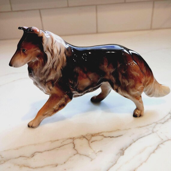Vintage Porcelein Collie Dog Figurine-Mid-Century Hand Painted Rough Collie-Lassie Style Collectible Decor