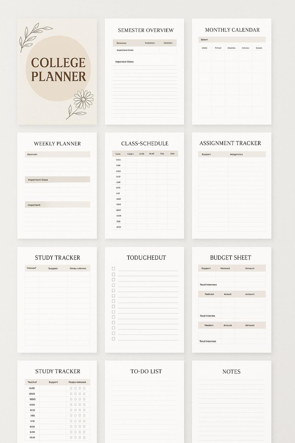 Neutral Aesthetic College Planner | Minimalist Printable Student ...
