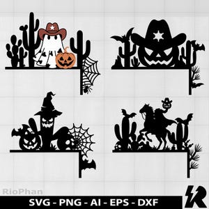 Western Halloween Door Corner SVG, Halloween Door Hanger, Halloween Door Topper, Halloween Door Frame Hangers, Door Trim Corners, Cowboy SVG