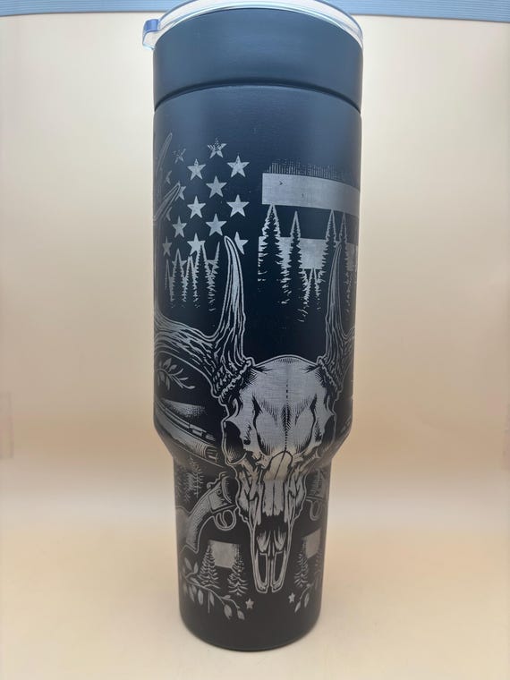 40oz gun and skull tumbler