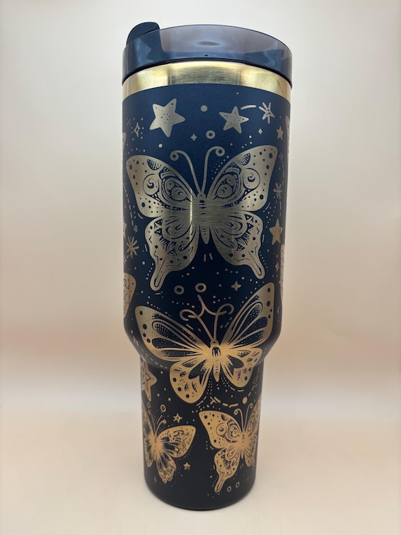 40oz Black and Gold Butterfly Tumbler