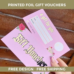 Foil Gift Vouchers for Beauty Businesses | Aesthetics Voucher| Beautician Vouchers | Nail Technician Vouchers, Custom Gift Vouchers