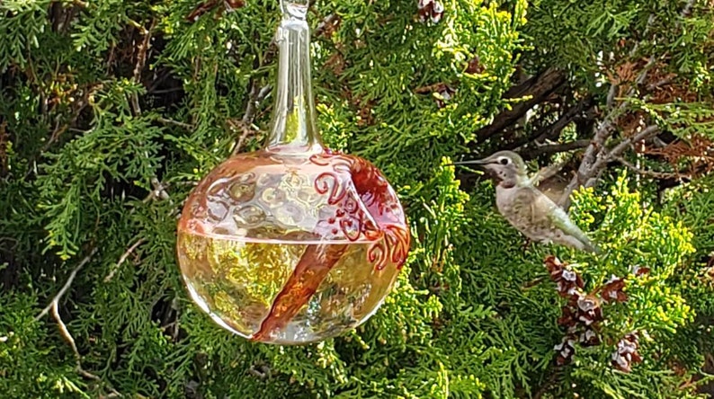 GH Best Glass Hummingbird Feeder, The Original One Piece Drip-less Feeder/ Gold Hobnail. Free Gift Wrap image 7