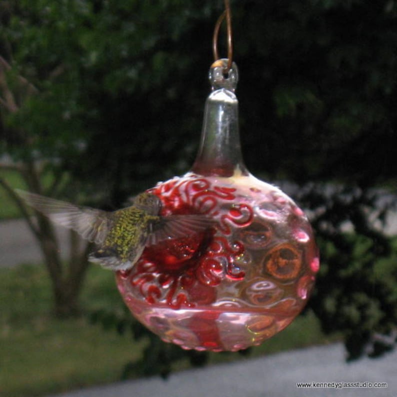 GH Best Glass Hummingbird Feeder, The Original One Piece Drip-less Feeder/ Gold Hobnail. Free Gift Wrap image 4