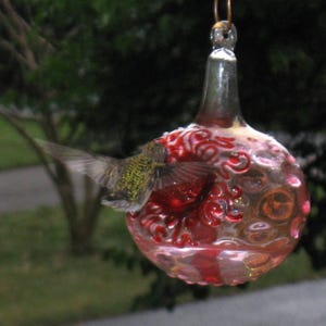GH- Best Glass Hummingbird Feeder, The Original One Piece Drip-less Feeder/ Gold Hobnail. Free Gift Wrap