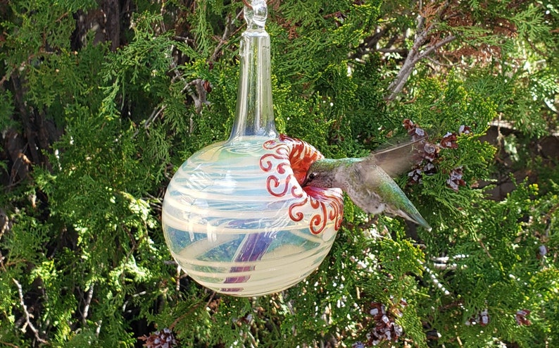 WT Best Glass Hummingbird Feeder, The Original One Piece Drip-less Hummingbird Feeder/ White. Free Gift Wrap image 1