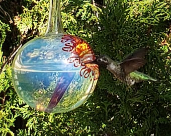 Hand Blown Glass Hummingbird Feeder: Original Silver, No Drip Design, Free Gift Wrap