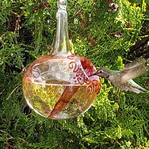 GH Best Glass Hummingbird Feeder, The Original One Piece Drip-less Feeder/ Gold Hobnail. Free Gift Wrap image 3