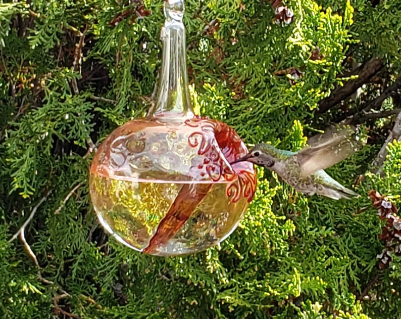 GH Best Glass Hummingbird Feeder, The Original One Piece Drip-less Feeder/ Gold Hobnail. Free Gift Wrap image 3