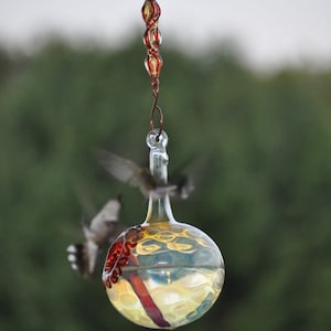 SH1+- Best Glass Hummingbird Feeder, with Decorative Hanger, no drip, Silver Hobnail. Free Gift Wrap