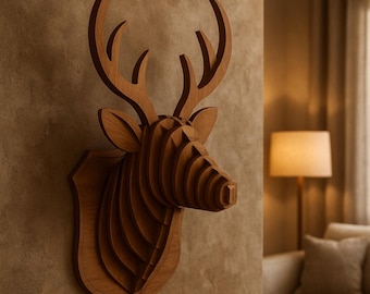Geometryczna grafika ścienna z głową jelenia – plik wycinany laserowo CNC (pobranie cyfrowe)