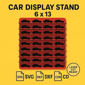 1:64 Car Display Case Pattern | 6x13 Grid (78 Slots) | Laser Cut SVG DXF CDR | Digital Download