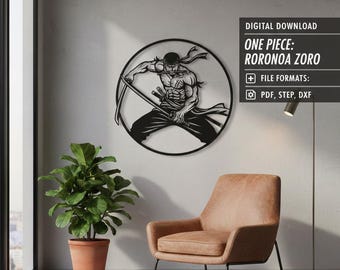 Dekoracja ścienna z wycinanym laserowo motywem anime – Zoro | Dxf, Step, Pdf