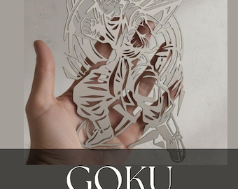 Metalowa grafika ścienna Goku | Sylwetka anime | Gotowy do obróbki CNC plik DXF SVG PDF krok po kroku do lasera