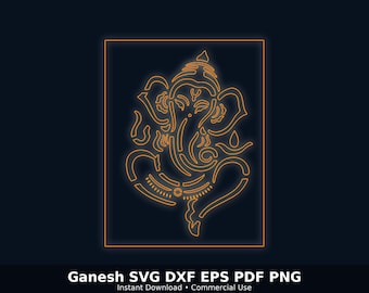 Grafika liniowa Ganesha – pliki SVG DXF CNC, do użytku komercyjnego (pobranie cyfrowe)